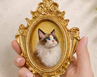 Hand-Painted Pet Portrait, Custom Memorial Gift, Ornate Mini Frame