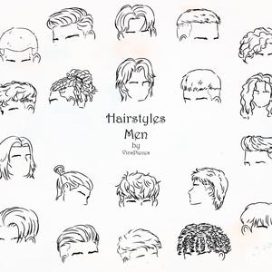 20 Men Hairstyles Illustration Bundle - Black and White - Ai/SVG/PNG/JPEG