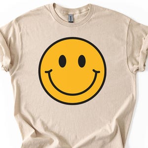 Retro Smiley Face Graphic T-Shirt, Positive Vibes image 1