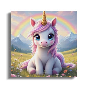 Magical Unicorn Wall Art Print, Cute Pastel Nursery Decor, Rainbow Unicorn Poster, Whimsical Kids Room Decoration, Fantasy Animal Artwork