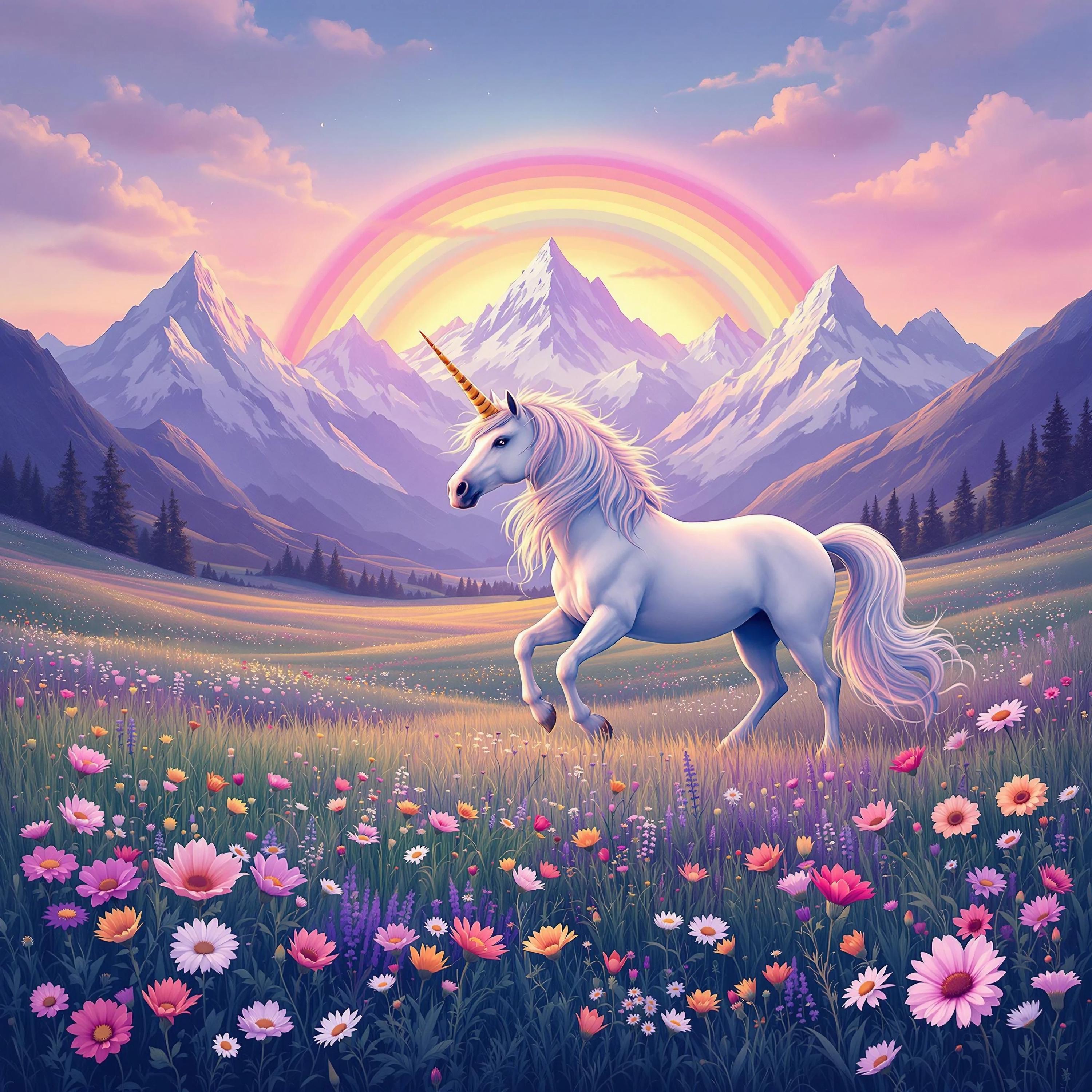 Magical Unicorn Wall Art, Fantasy Landscape Print, Colorful