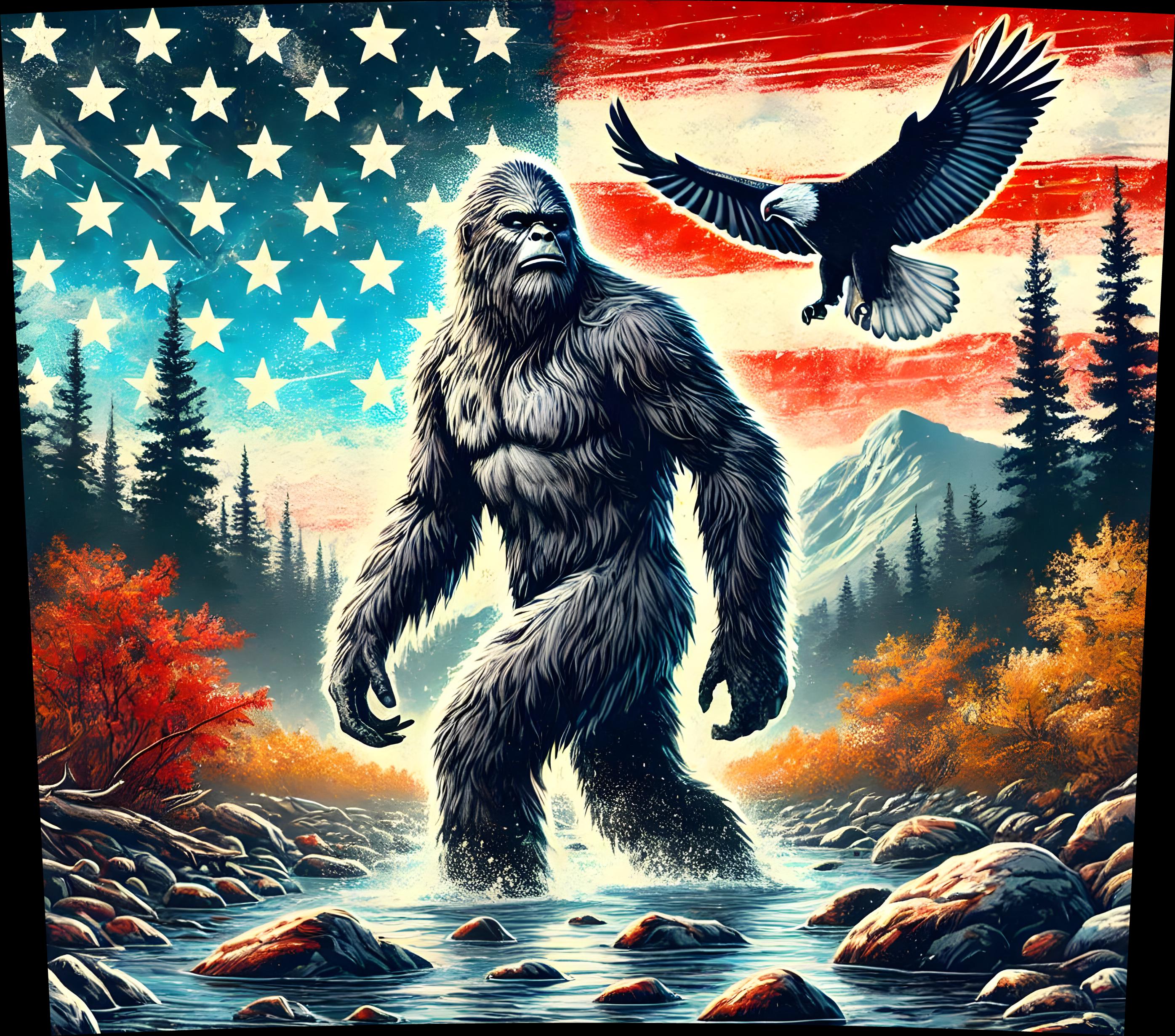 Megapithecus Flag Patriotic Bigfoot T Shirt, American Flag Eagle Tee, Sasquatch USA Pride ...