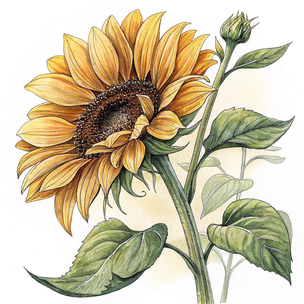 Tournesol en téléchargement numérique, petite affiche botanique, art mural estival, impression de fleurs, oeuvre d'art florale, illustration de la nature
