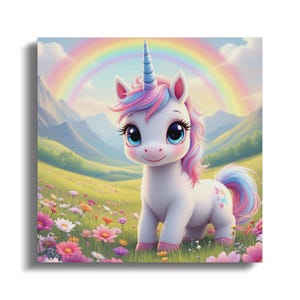 Cute Unicorn Wall Art, Colorful Rainbow Nursery Decor, Kids Room Fantasy Print, Magical Unicorn Poster, Pastel Dream Wall Art