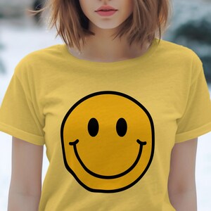Smiley Face T-Shirt, Cute Graphic Tee, Happy Face Shirt, Fun Casual Wear, Trendy Yellow Outfit, Positive Vibes Clothing