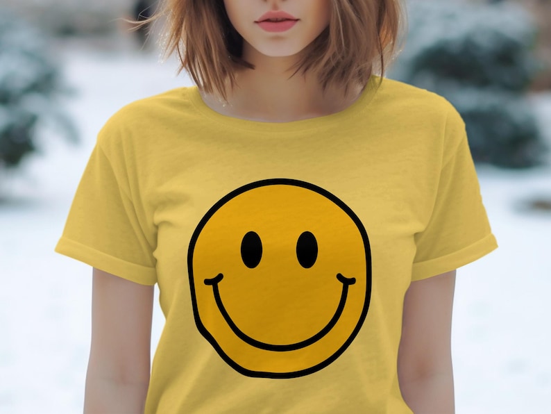 Smiley Face T-Shirt, Cute Graphic Tee, Happy Face Shirt, Fun Casual Wear, Trendy Yellow Outfit, Positive Vibes Clothing