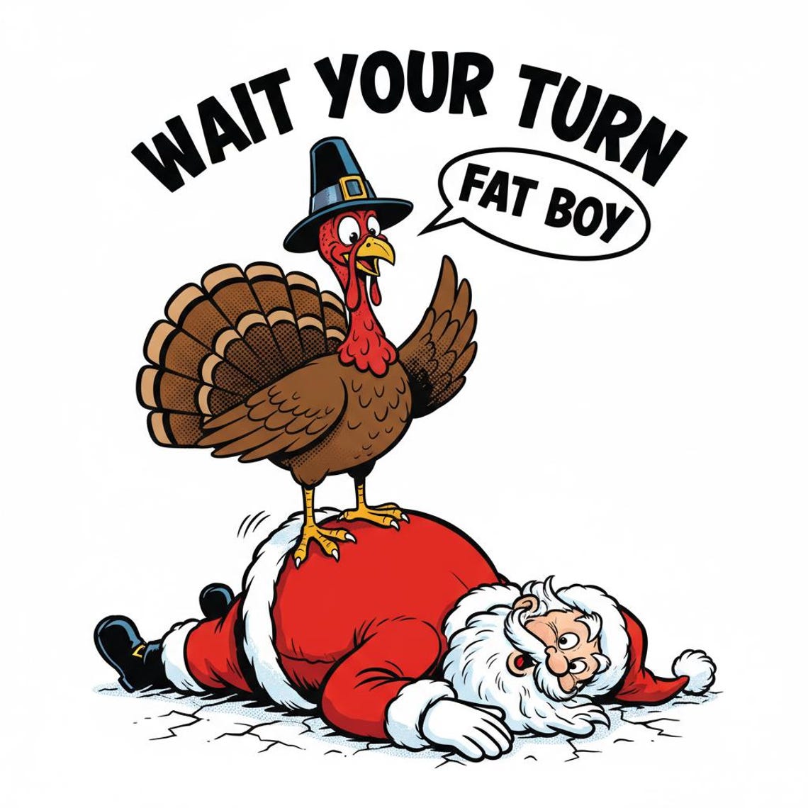 Fat Rude Turkey Funny Thanksgiving Digital Image, Turkey Vs Santa, Humorous Holiday ...