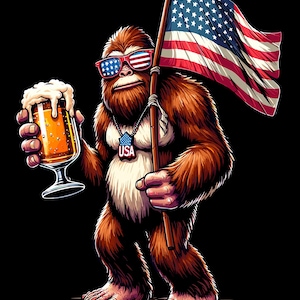 Patriotic Bigfoot T-Shirt, USA Flag Shirt, Sasquatch Beer Tee, 4th of July Shirt, American Pride Apparel, Funny Bigfoot Gift Idea