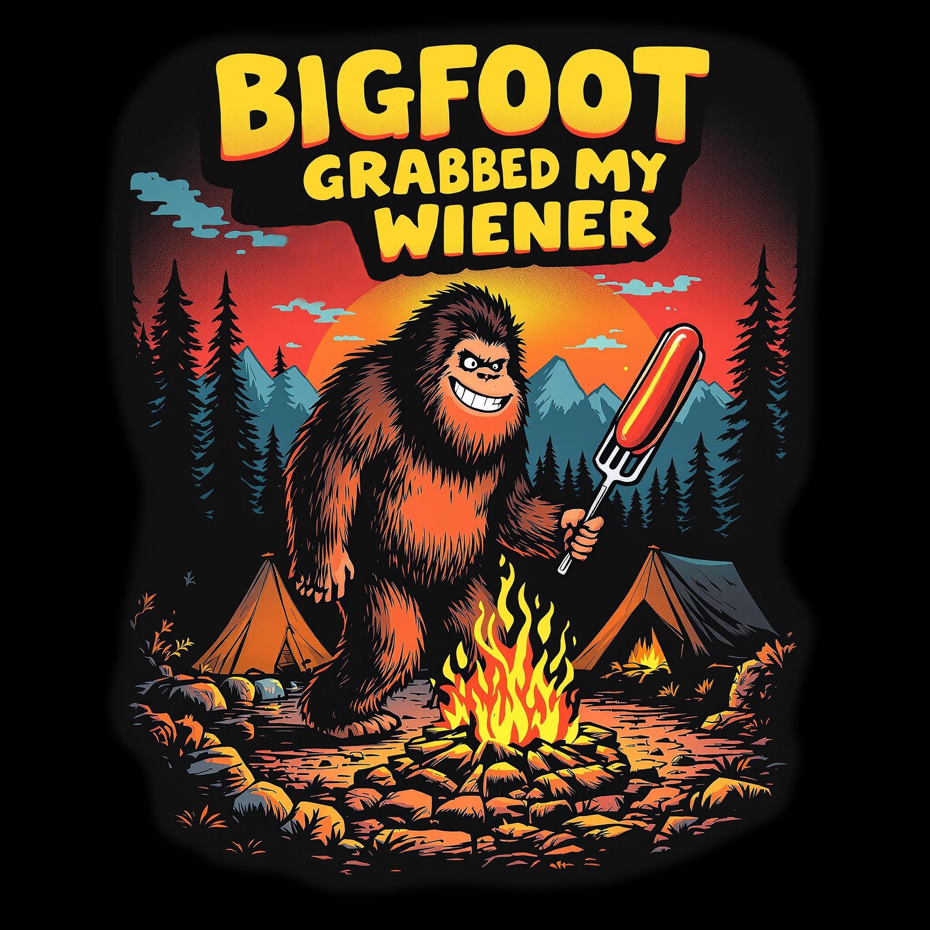 Bigfoot T-shirt, Funny Sasquatch Camping Tee, Grabbing Wiener