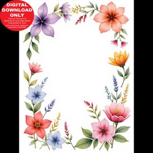 Arte em moldura floral em aquarela, pôster em tela, arte de parede, pôster emoldurado, cartão comemorativo, digital, pôster grande, cartão postal