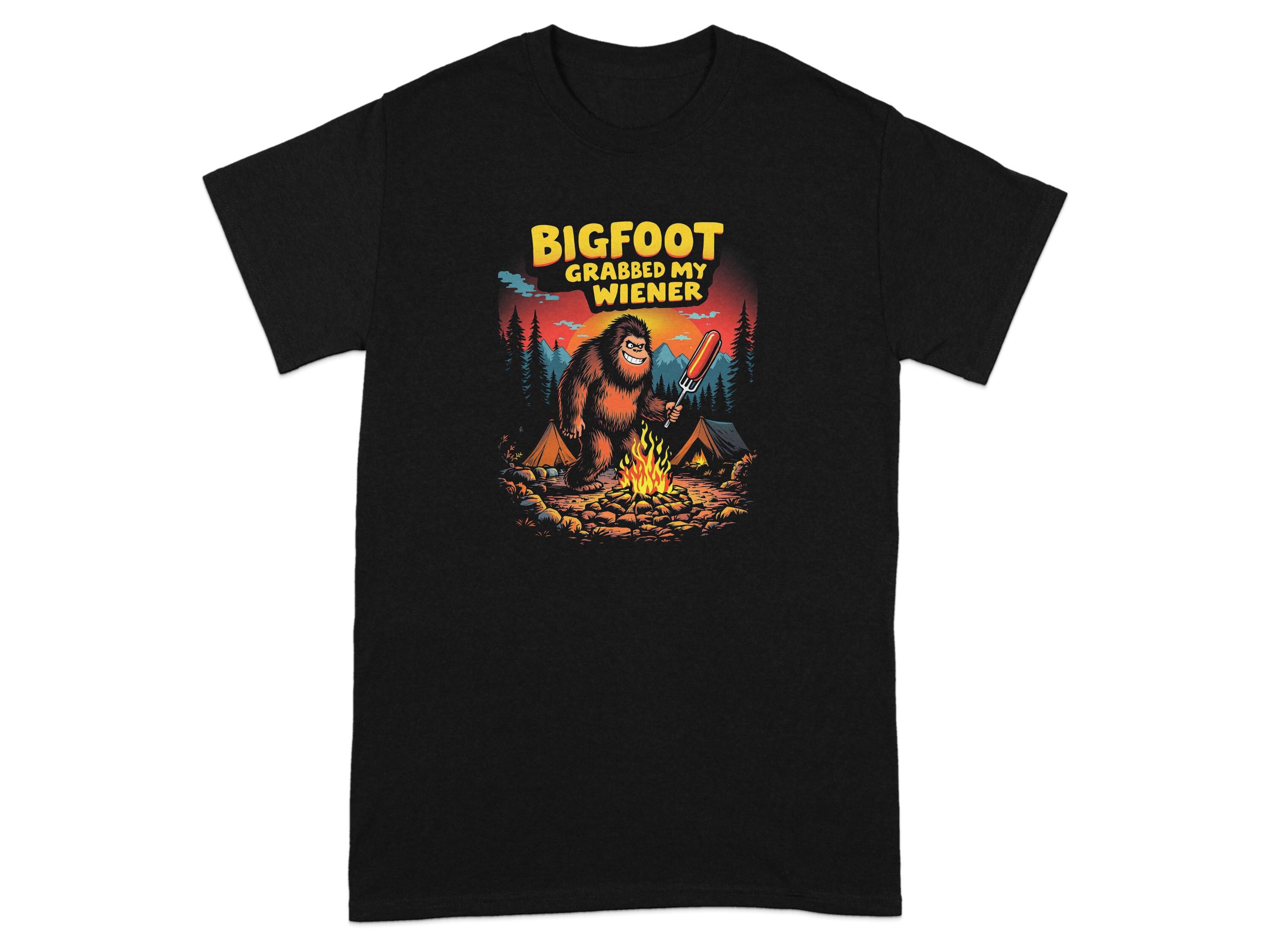 Bigfoot T-shirt, Funny Sasquatch Camping Tee, Grabbing Wiener