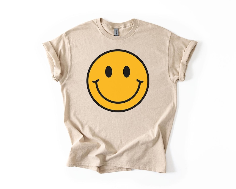 Retro Smiley Face Graphic T-Shirt, Positive Vibes image 1