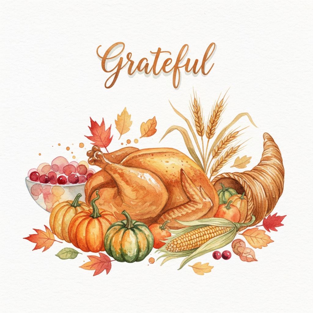 感謝祭のデジタルグリーティングカード、ポストカード、秋の収穫のイラスト、秋の装飾、お祝いのアート、七面鳥、豊穣の角、カボチャ - Etsy 日本, image size:1024x1024