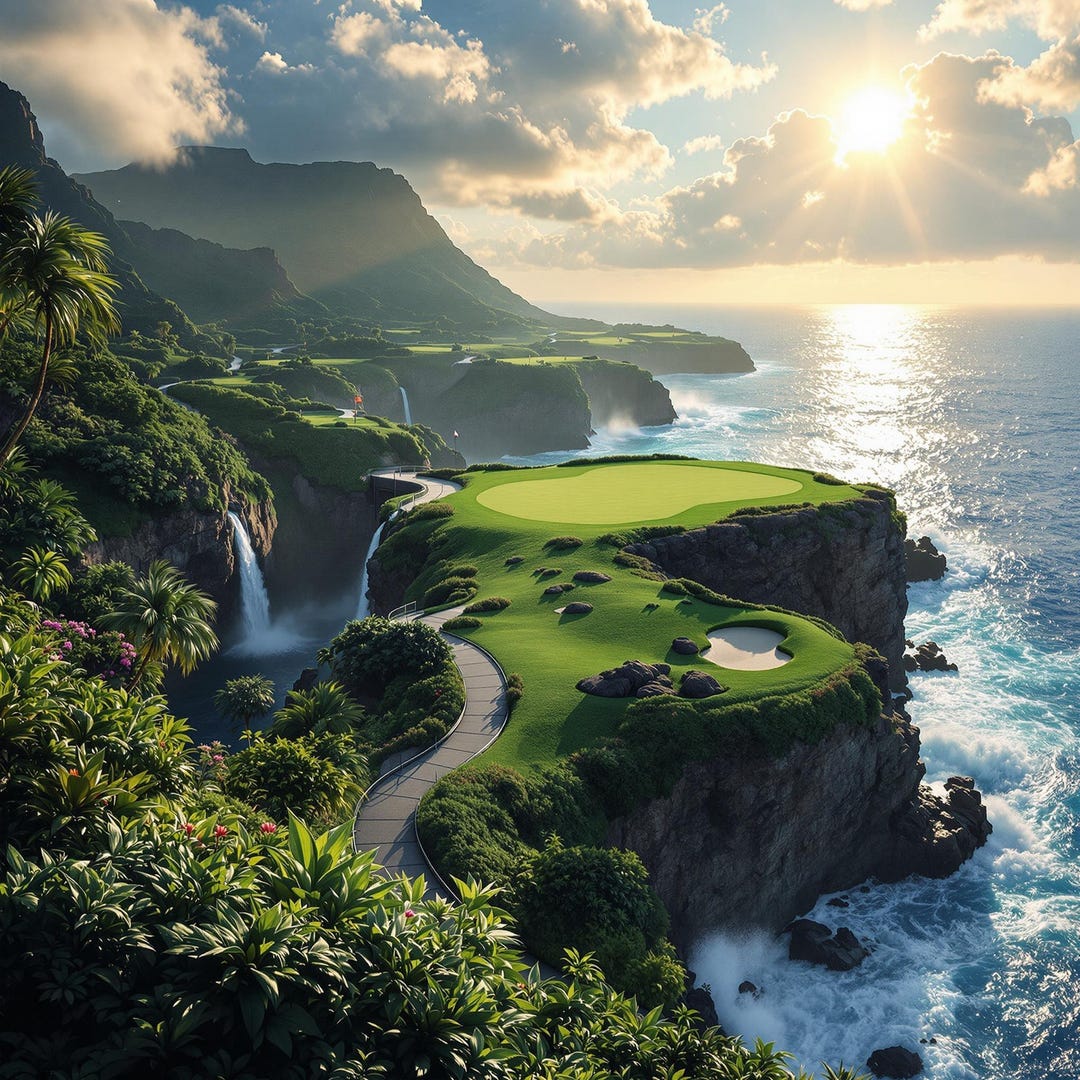 Tropical Golf Course Digital Wall Art, Cliffside Fairway Print, Ocean ...