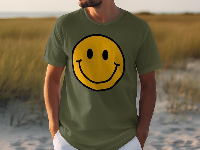 Smiley Face T-Shirt, Happy Face Graphic Tee, Men's Casual Shirt, Summer Beachwear, Trendy Everyday Top, Fun Graphic Shirt