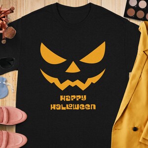 Happy Halloween T Shirt, Spooky Pumpkin Face Tee, Jack O Lantern Costume Apparel, Halloween Party Shirt, Fall Season T Shirt