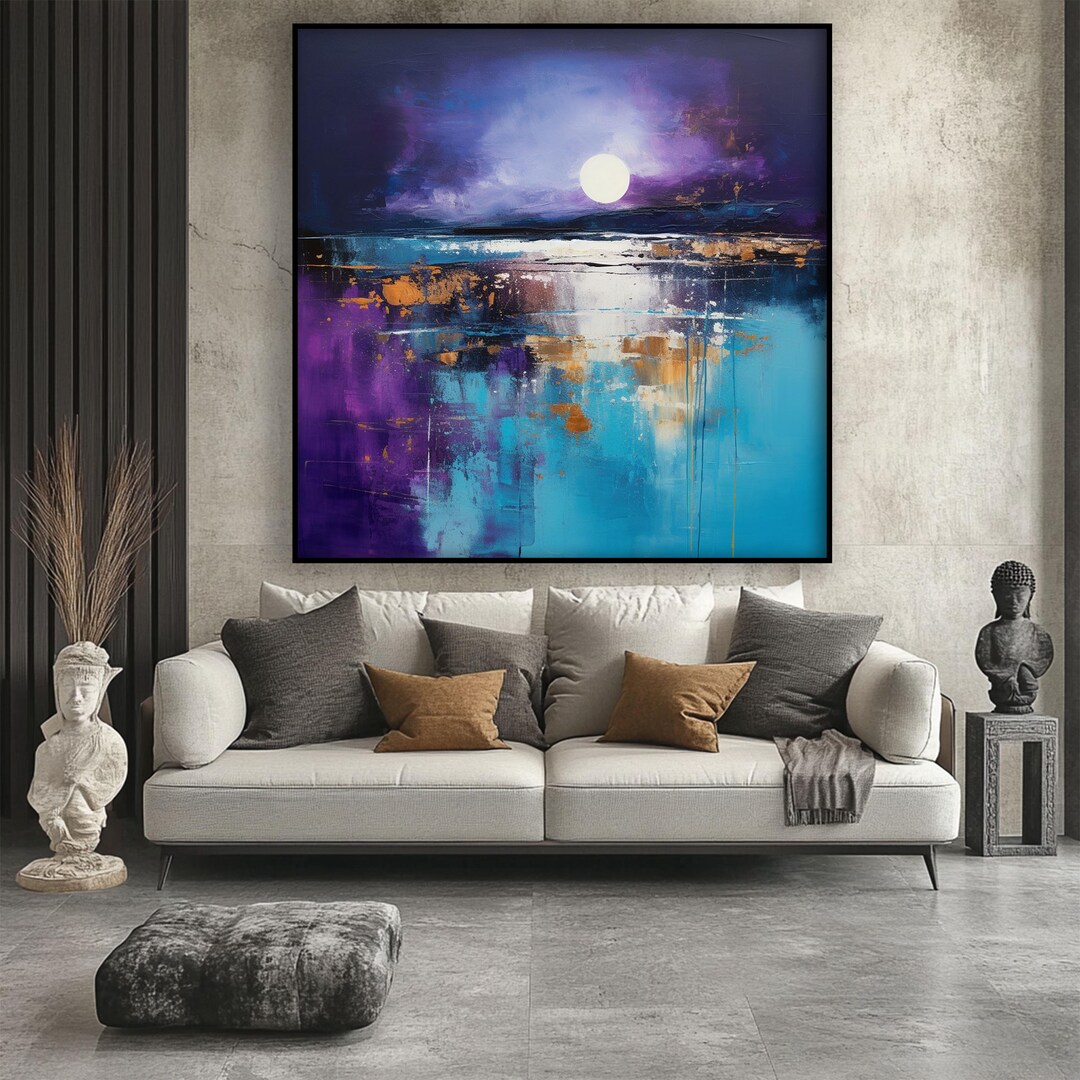 Large Abstract Full Moon Night and Ocean Oil Painting on Canvas,100% ...