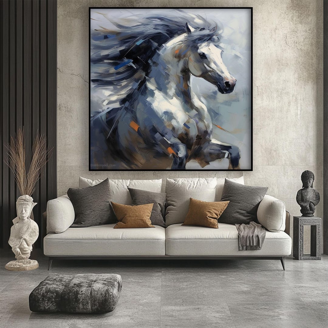 100% Abstract White Horse Oil Painting on Canvas, Textured Acrylic ...