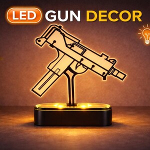 LED Gun Decor German Style 98 Kurz Series Personalized Custom Name Desk Art Minimal Line Modern Gaming Room Decor Unique Gift for Him Office