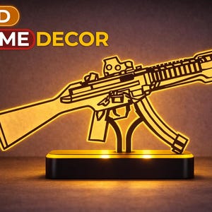 LED Gun Decor American Style Custom Name Personalized Gamer Gift LED Desk Lamp Gaming Room Setup Minimal Rifle Style Night Light Unique