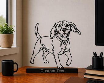 Custom Beagle Dog Line Art Desk Decor Custom Beagle Dog Line Art Desk Decor Personalized Pet Silhouette Table Sign Aesthetic Home Office