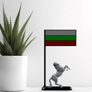 Bulgaria Flag Desk Decor with Rearing Horse | 3D Printed Bulgarian Patriotic Gift | White Green Red Miniature | Symbolic Cultural Office