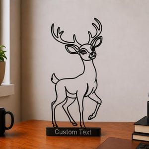 Custom Minimalist Deer Line Art Desk Decor Custom Minimalist Deer Line Art Desk Decor Personalized Stag Silhouette Table Sign Aesthetic Home