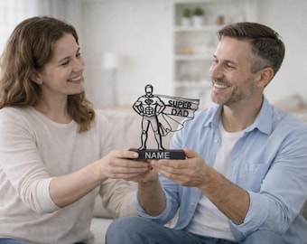Custom Super Dad Line Art Desk Sculpture Personalized Father Gift Minimalist Hero Decor Fathers Day Office Shelf Display Unique Dad Keepsake