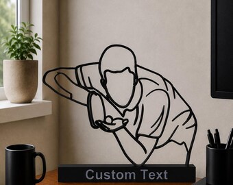 Custom Table Tennis Player Line Art Decor, Personalized Ping Pong Sculpture, Athlete Desk Art