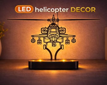 Minimal Helicopter American Style Model AH-64 Series Aviation Personalized LED Base Gift Aircraft Art Pilot Decor Attack Style Chopper