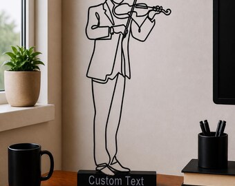 Escultura de violín personalizada: Regalo musical a medida, decoración minimalista para escritorio.