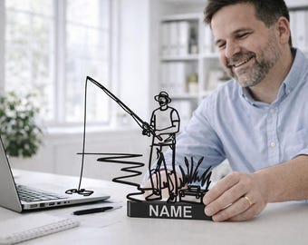 Personalized Fishing Dad Gift Custom Name Decor Fathers Day Keepsake Manifest Style Black White Yellow Blue Red Orange Green Grey Brown PLA