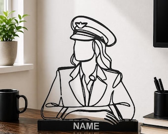 Female Pilot Gift Personalized Aviation Desk Decor Custom Name Sign Airplane Lover Office Display Flight Inspired Keepsake Unique Decoration