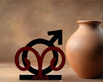 Escultura del signo zodiacal Aries, decoración personalizada de Aries, regalo astrológico con nombre personalizado, adorno del signo del carnero, decoración celestial para el hogar, regalo de cumpleaños