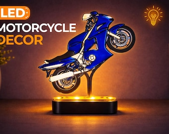 Personalized LED Wheelie Motorcycle Japanese Style CBR 100 XX Series Decor Custom Phrase Gift for Rider Base Light Only Custom Name Room Art