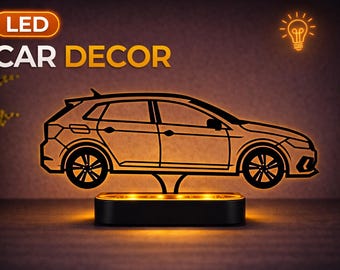 Gepersonaliseerde led-autodecor Minimale lijntekeningen Duitse stijl polo aangepaste auto silhouet sculptuur Automotive minnaar cadeau Voertuigoverzicht Home