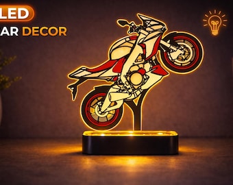 Custom LED Motorcycle Italian Style TUONO V4 1100 Series Wheelie Personalized Sport Bike Light Base Rider Gift Garage Statement Art Piece