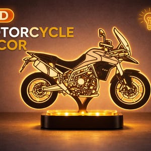Personalized LED motorcycle British Style Tiger 900 G Series decor gift custom name sign minimal desk art for him warm light base biker room image 1