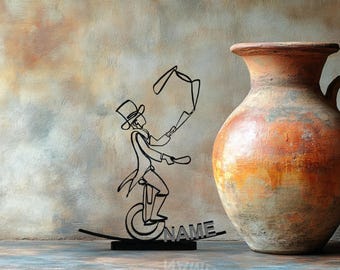 Zirkus Künstler Schreibtisch Kunst 3D Gedruckt Juggler Skulptur Einrad Acrobat Figur Schwarz Miniatur Prunkstück für Home Office Zirkusfan Geschenk
