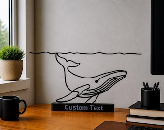 Wal Ozean inspiriert personalisierte Minimal Linie Kunst dekorative Skulptur benutzerdefinierte Name Meerestier Schreibtisch Dekor Geschenk für Meer Liebhaber Kinderzimmer