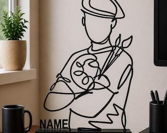 Painter Artist One Line Decor Personalized Custom Name Minimal Creative Studio Art Sculpture Desk Decor Gift For Painters Art Lover Home