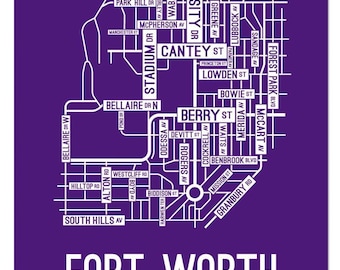 Fort Worth, Texas Street Map - Poster, Acrylic, Framed, and Metal Prints
