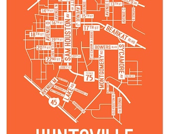Huntsville, Texas Street Map - Poster, Acrylic, Framed, and Metal Prints