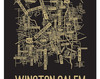 Winston Salem, North Carolina Street Map - Poster, Acrylic, Framed, and Metal Prints