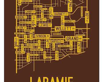 Laramie, Wyoming Street Map - Poster, Acrylic, Framed, and Metal Prints