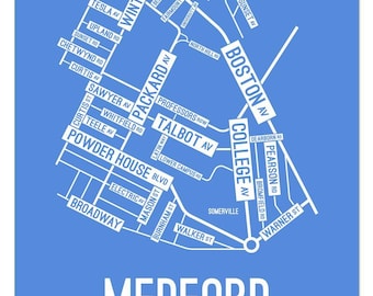 Medford, Massachusetts Street Map - Poster, Acrylic, Framed, and Metal Prints