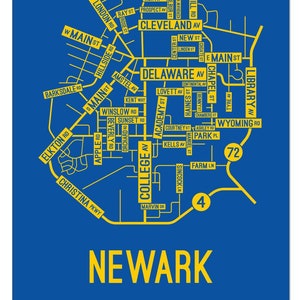 Newark, Delaware Street Map - Poster, Acrylic, Framed, and Metal Prints