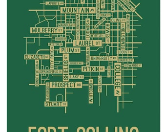 Fort Collins, Colorado Street Map - Poster, Acrylic, Framed, and Metal Prints