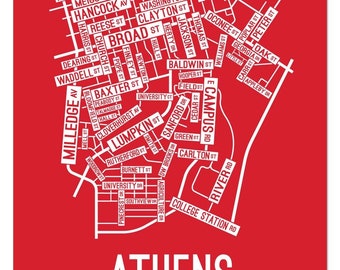 Athens, Georgia Street Map - Poster, Acrylic, Framed, and Metal Prints