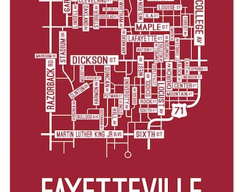 Fayetteville, Arkansas Street Map - Poster, Acrylic, Framed, and Metal Prints